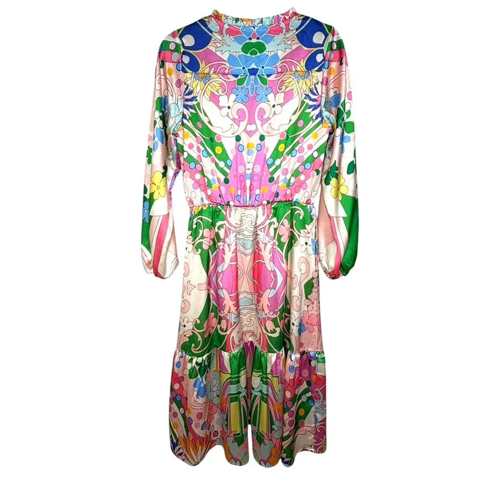 CIEBON Irena Floral Long Sleeve Satin Dress - Picture 4 of 11